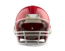 Red American Football Helmet Isolated On A White Background With