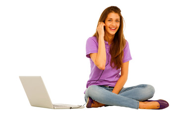 Wall Mural - teenage girl with laptop