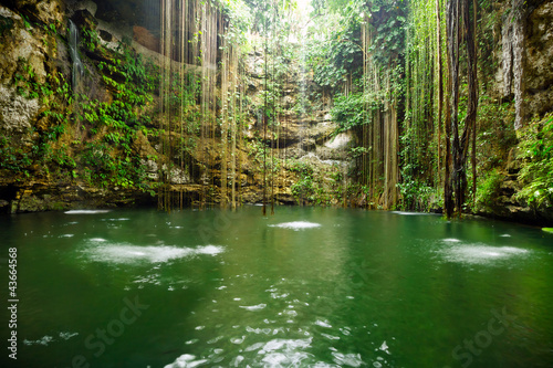 Plakat na papierze fotorealistycznym Ik-kil cenote w pobliżu Chichen Itza w Meksyku
