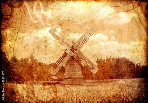Naklejka na szafę old sepia windmill