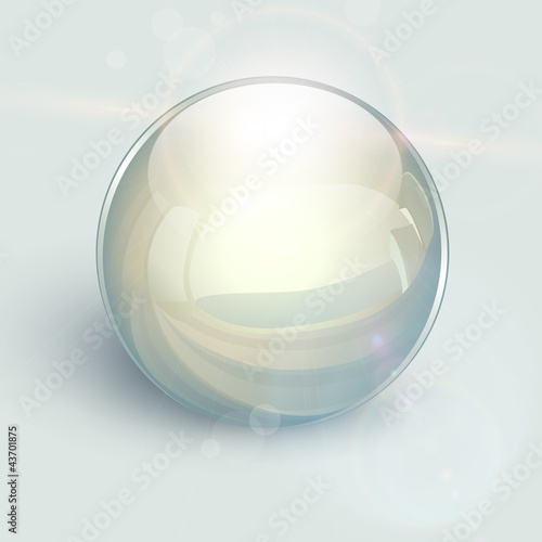 3D glass ball on background with lens flares