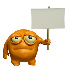 Canvas Print - sad monster holding placard