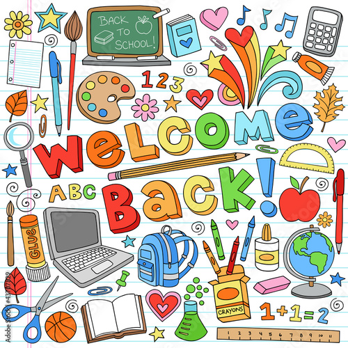 Fototapeta do kuchni Back to School Supplies Notebook Doodle Vector Design Elements