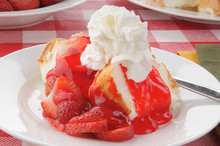 Closeup Of Strawberry Shortcake On A Picnic Table