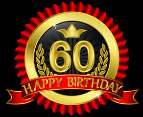 Wall Mural - 60 years happy birthday golden label with ribbons