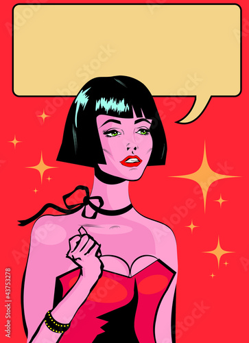 Board z aluminiowym obramowaniem Kobieta w nocy rozmowy retro lat 50. pop-artu komiks stylu po