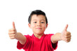 Boy in Red T-Shirt with Two Thumbs Up