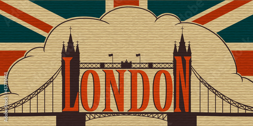 Naklejka na drzwi London, Tower Bridge on the background of the flag of the UK