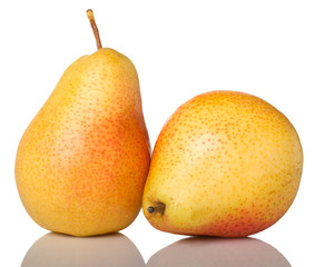 Two ripe red-yellow pears