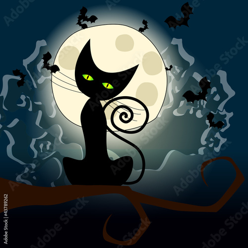 Board z aluminiowym obramowaniem Ładny halloween ilustracji z pełni księżyca, nietoperze i czarny kot