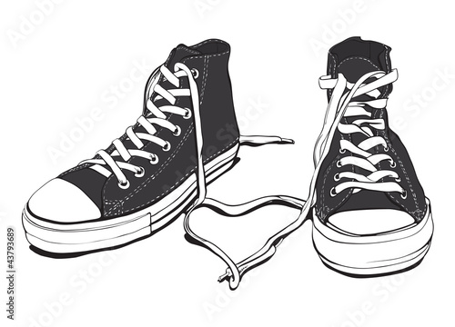 Fotografía Classic Black and White Sneakers With Lovely Heart