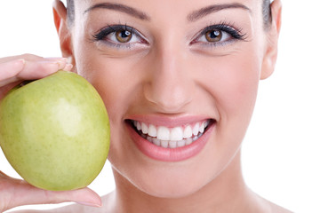 Wall Mural - healthy teeth and green apple