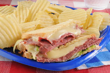 Wall Mural - Grilled pastrami on a picnic table