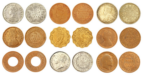 Wall Mural - Collection of old Indian coins of British colonial regime