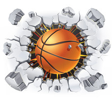Basketball And Old Plaster Wall Damage. Vector Illustration