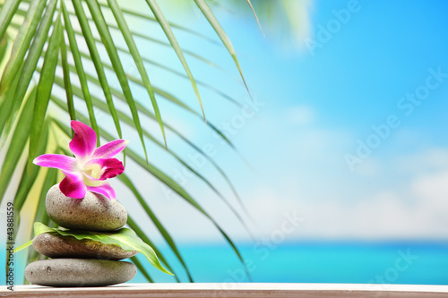 Tapeta ścienna Stos kamieni zen w pobliżu plaży