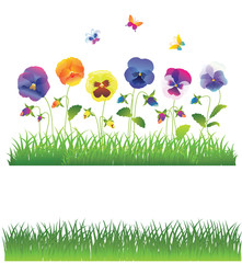 Wall Mural - The Green Grass and Viola Flower. Vector Set.