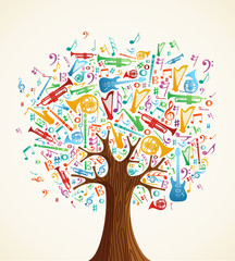 Plakat natura koncert drzewa flet muzyka