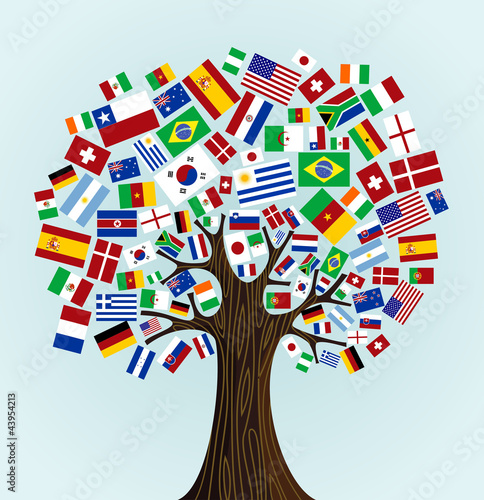 Fototapeta na wymiar Flags of the World tree