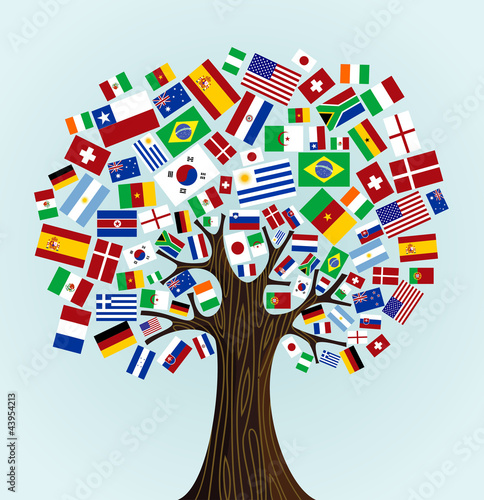 Naklejka - mata magnetyczna na lodówkę Flags of the World tree