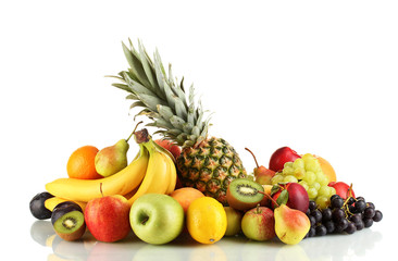 Wall Mural - Assortment of exotic fruits isolated on white