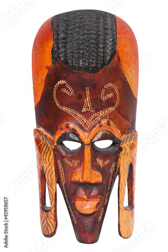 Naklejka - mata magnetyczna na lodówkę African hand carved wooden warrior Maasai mask isolated