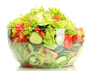 fresh vegetable salad in transparent bowl isolated on white