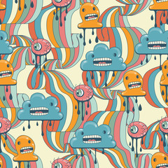 Fototapete - Monsters modern seamless pattern in retro style.