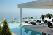 Swimming pool and outdoor restaurant at the modern luxury hotel,