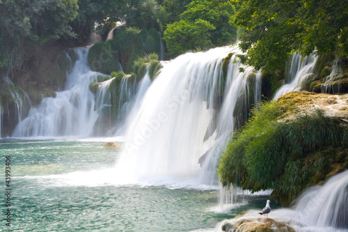 Fototapeta na wymiar Waterfalls on Krka River. National Park, Dalmatia, Croatia