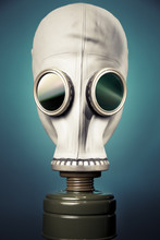 Gas Mask With Smoke On A Blue Bakground