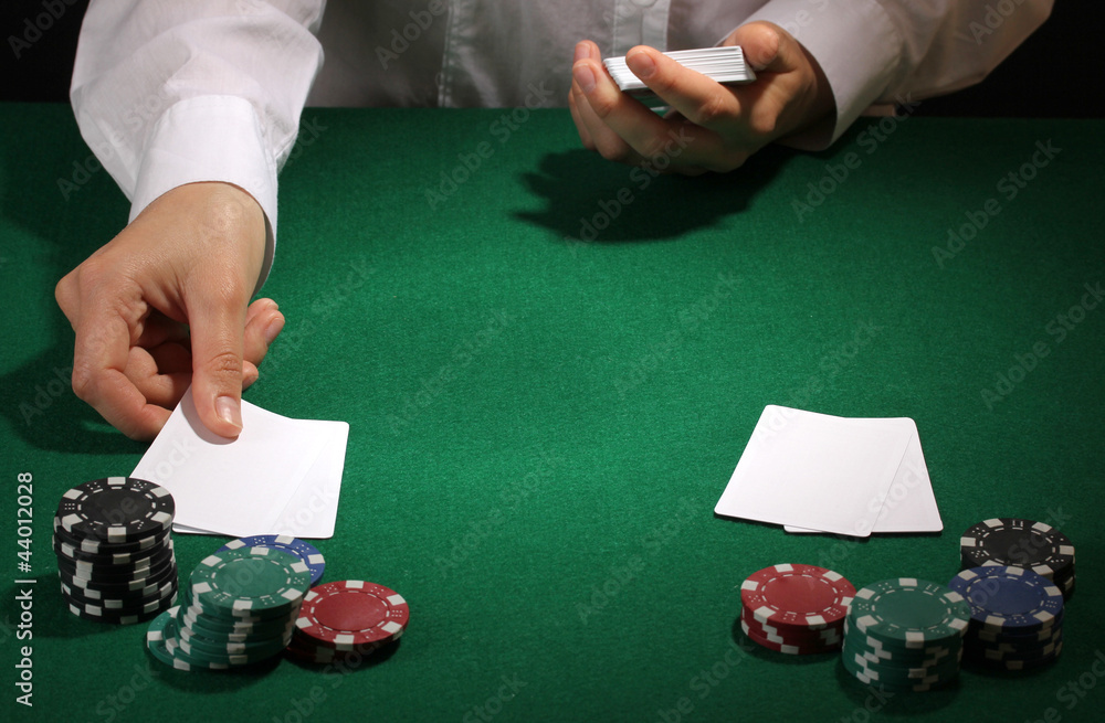 Poker setting on green table