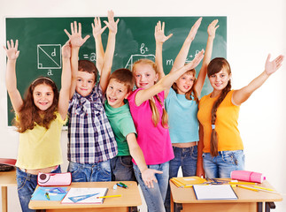 Sticker - Group of school child  in classroom.