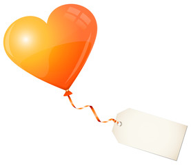 Sticker - Flying Orange Heart Balloon & Beige Label