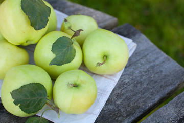 Wall Mural - fresh apples on wooden table