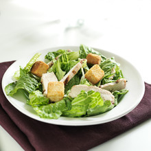 Caesar Salad With Grilled Chicken And Copy Space Composition.