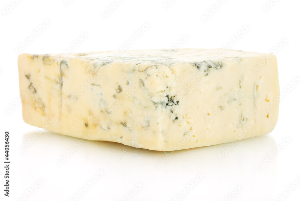 Cheese with mold isolated on white background close-up