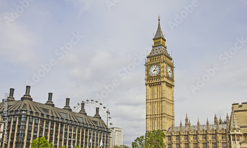 Plakat na papierze fotorealistycznym Panoramiczny widok Londynu z wielkim Benem i londyńskim okiem