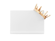 Golden Crown On Blank Board Isolated On White Background