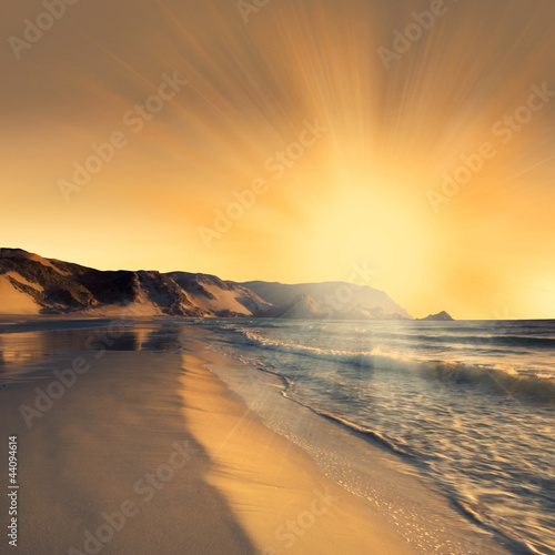 Foto Rollo Basic - Sunset at beach (von honzakrej)