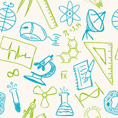 Fototapete - Science drawings  on seamless pattern