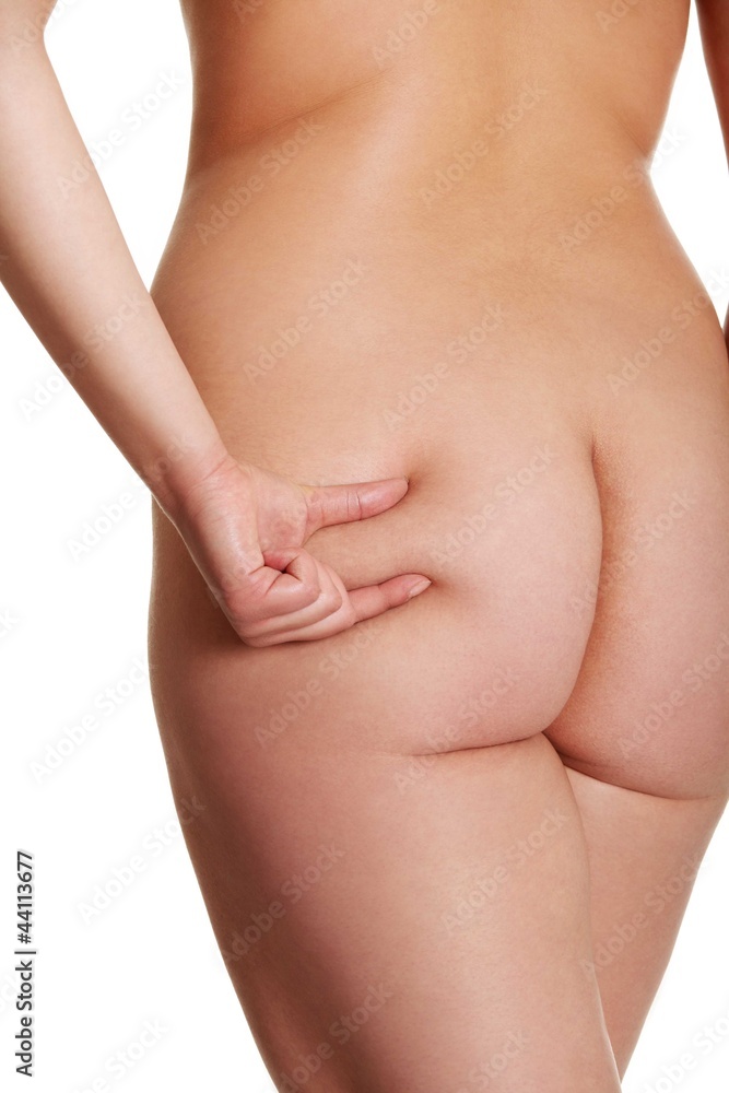 Nude woman's bottom with cellulite. - obrazy, fototapety, plakaty 