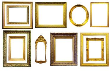 Wall Mural - Set of gold picture frames. Isolated over white background