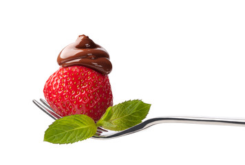 Sticker - strawberries with mint chocolate on white background