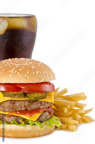 Naklejka samoprzylepna Burger, frytki i cola