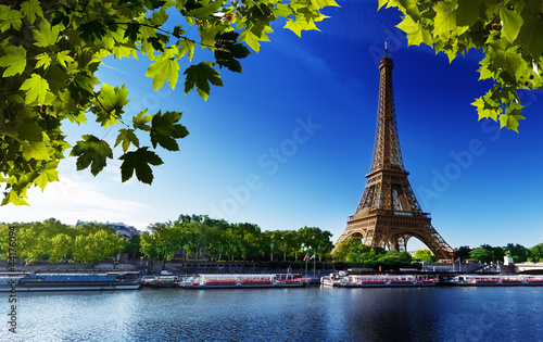 Obraz w ramie Seine in Paris with Eiffel tower