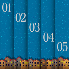 Wall Mural - numbered banners with paper town winter