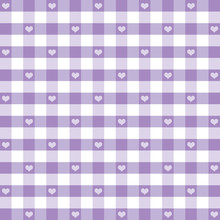 Seamless Gingham, Hearts, Pastel Lavender EPS Has Pattern Swatch