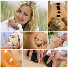 Wall Mural - montage of beautiful women relaxing at spa
