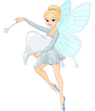 Cute Tooth Fairy Flying With Tooth
